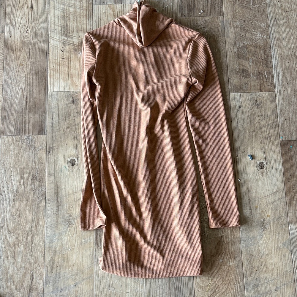 Ribbed Long Sleeve Tan Dress